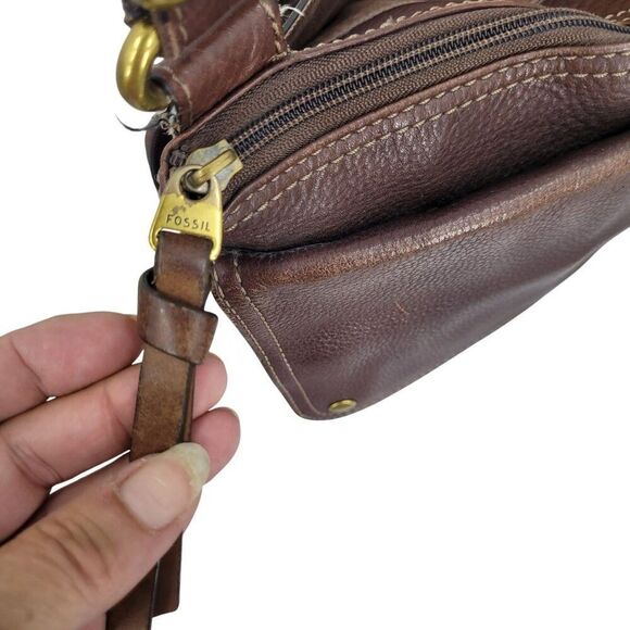 Vtg Fossil Morgan Brown Pebble Leather Crossbody Bag Multiple Pockets Adjustable - Picture 11 of 16